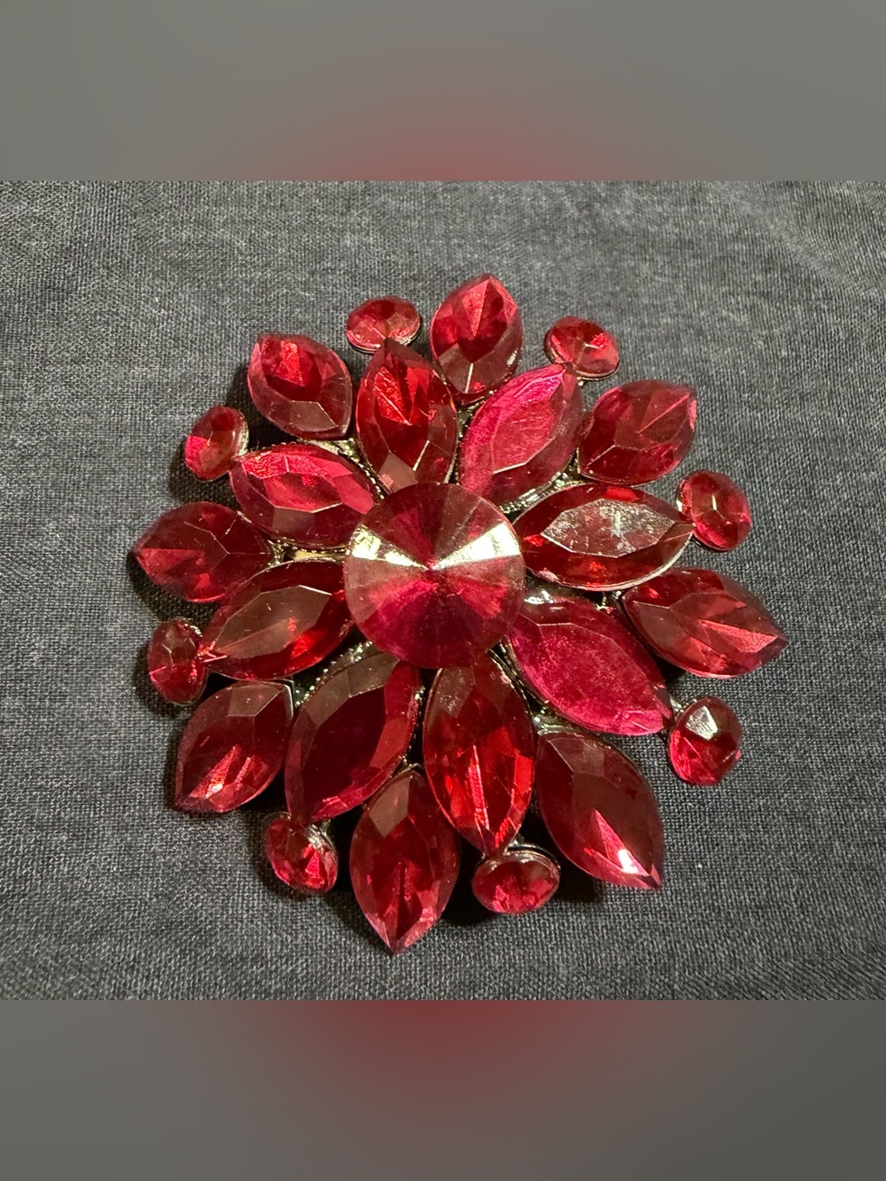 Sparkling Red Gem Flower Brooch Pin